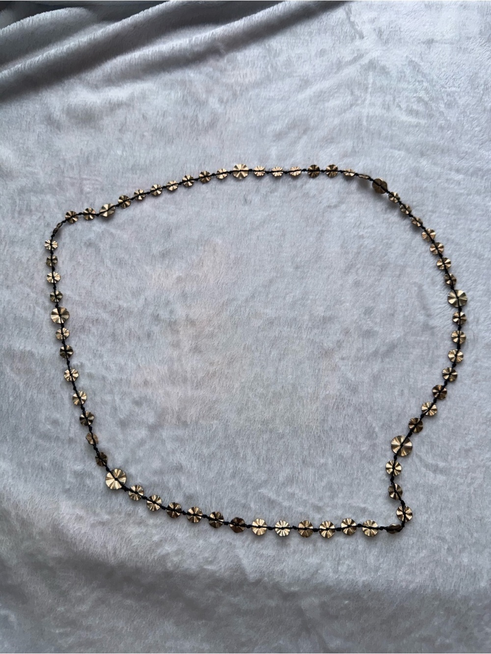 BOHO Necklace Black Cord Matte Gold Tone Textured Discs